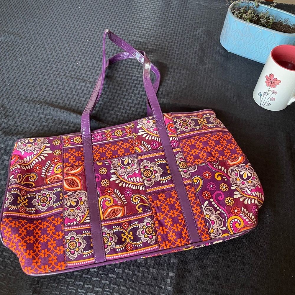 Colorful Purple and Orange Tote Bag with Intricate Patterns